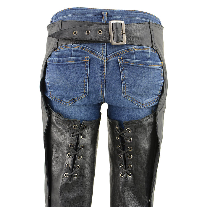 Women Buckled Up Black Leather Chaps