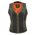 Women Distressed Brown Leather Vest with Lace & Star Accents