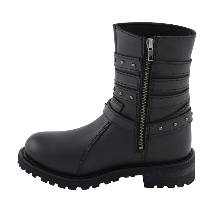Women’s 9” Triple Buckle Leather Harness Boot W/ Side Zipper Entry