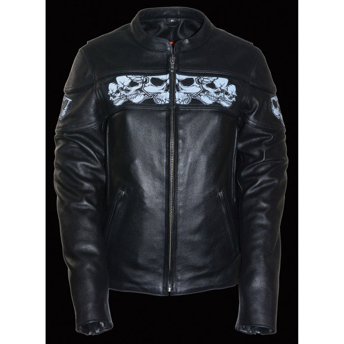 Women’s Black Crossover Scooter Jacket w/ Reflective Skulls