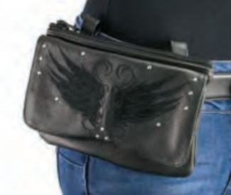 Women’s Black Leather Multi Pocket Belt Bag W/ Gun Holster