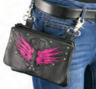 Women’s Black Leather Multi Pocket Belt Bag W/ Gun Holster