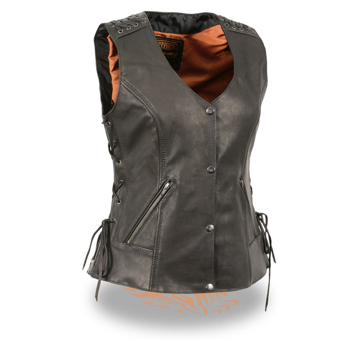 Women’s Black Lightweight Lace to Lace Snap Front Vest
