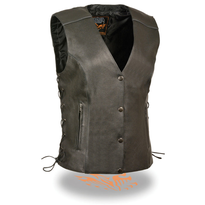 Women’s Black Side Lace Vest w/ Reflective Piping