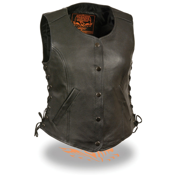 Women’s Black Snap Front Side Lace Vest