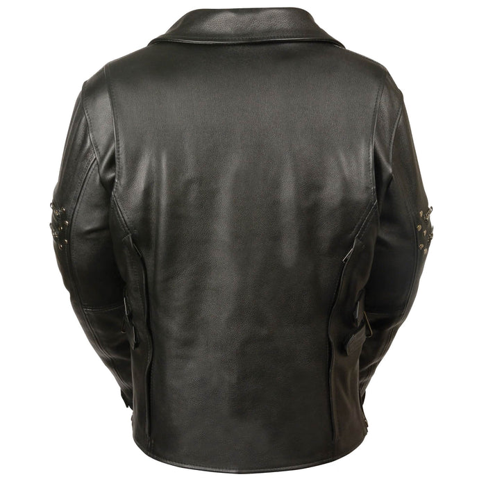 Women’s Fitted Beltless M/C Jacket w/ Rivet Detailing