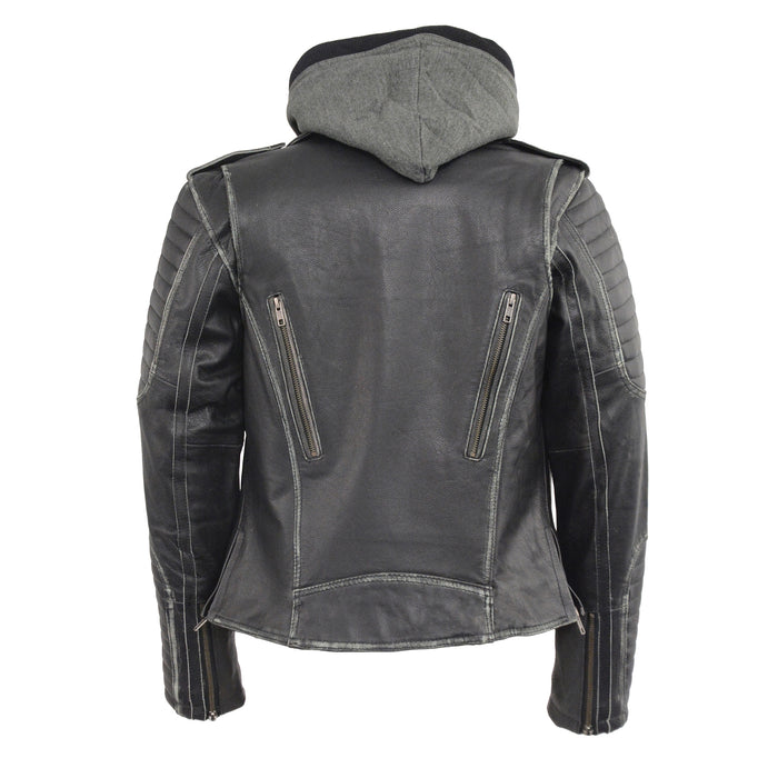 Women’s Rub-off M/C Jacket w/ Full Hoodie Jacket Liner