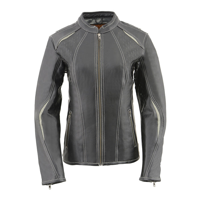 Women’s Scuba Style Racer Jacket w/ Laser Cut Accents