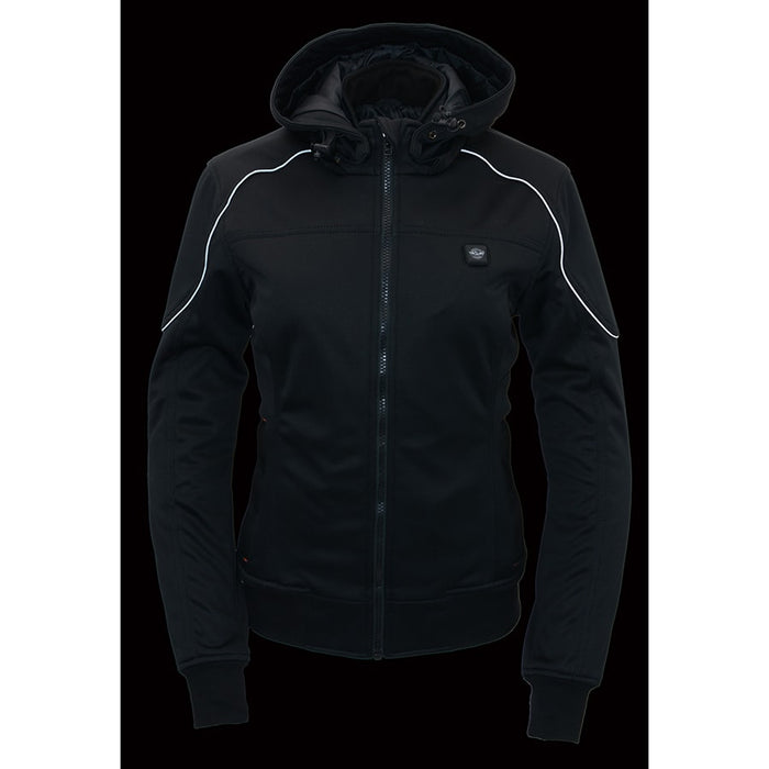 Womens Soft Shell Heated Racing Style Jacket with Detachable Hood