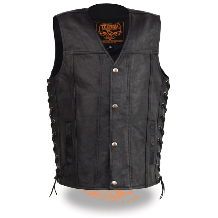 Youth Sized Snap Front Side Lace Leather Vest
